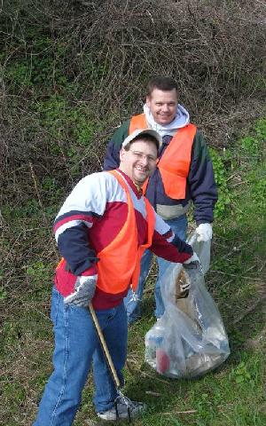 Chuck (left) and James pitching in.